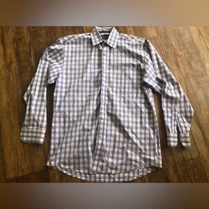 Wrangler George Strait Shirt Men Medium Blue Purple Plaid Long Sleeve *flaw